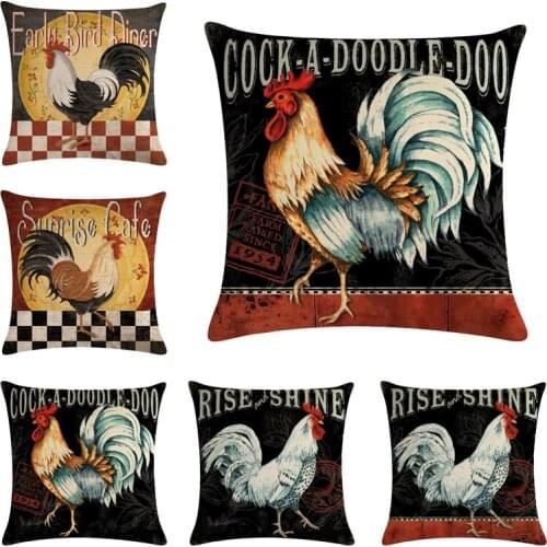 Rise and Shine Cock Cotton Linen Throw Pillow Case Cushion Cover Home Decor Decorative Pillows For Sofa Seat Cushion 45cm*45cm