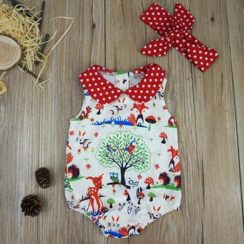 2018 New Baby Girls cartoon printing rompers two-piece For sleeveless lovely Baby clothing stes O-Neck Newborn Clothing