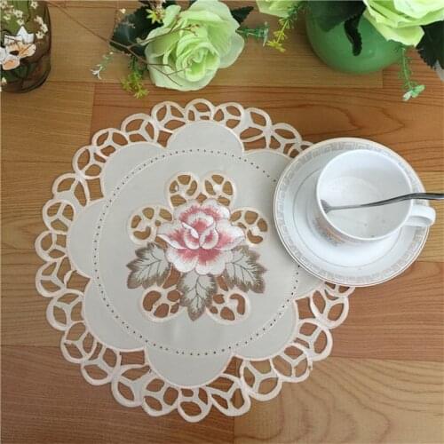 New satin place table mat cloth Christmas pad embroidery pot cup mug holder drink doilies coaster placemat kitchen tableware