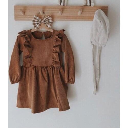 Autumn And Winter Toddler Girl Dress Long Sleeve Cotton Ruffles Princess Dress Kids Corduroy Pleated Fashion Baby Dress
