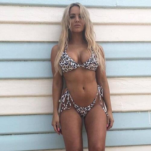 Autuspin Leopard Bikini Sexy Halter Swimsuit Fashion Womens Swimwear Brazilian Low Waist Thong Bikinis Set Beach Bathing Suit