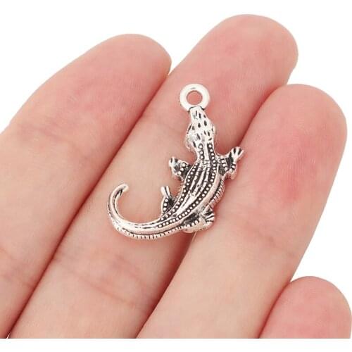 20pcs/lot Tibetan Silver Crocodile Alligator Charms Pendant for Necklace Jewelry Making Findings 26x18mm