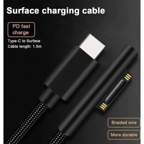 Portable Data Cable PD To TYPE C Fast Charging Cable Compact Black USB Cable For Surface Pro Or Laptop