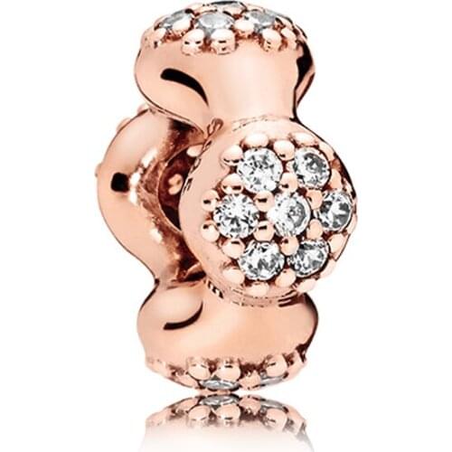 QANDOCCI 925 Sterling Silver Modern Love Spacer, Rose Charms Original Jewelry Making Fits For Bracelets & Bangle