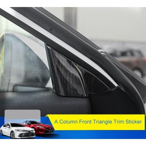 QHCP Car Front Window Triangle Frame Sticker Trim Cover ABS Carbon Fiber Style Wood Grain 2Pcs Accessories For Toyota Camry 2018