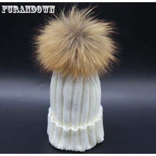 Boys Girls Winter Fur Pompom Hats For Children Cotton Knitted Beanie Cap Baby Hat Pom pom Hat For Kids