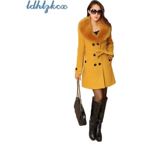 Wool Coat Women Yellow 7 Colors M-5XL Plus Size Long Blends 2019 New Spring Korean Office Winter Pink Black Warmth Jackets CX188