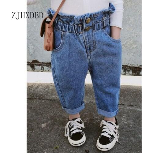 Blue Girls Jeans Kids Autumn Spring Clothes Trousers Children Denim Pants for Baby Girl Jeans Button Toddlers 80~140 Winter 10 T