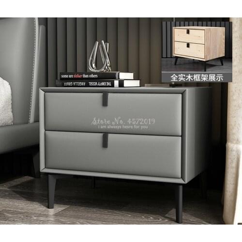 Light Luxury Modern Bedroom Furniture Bedside Table Simple Nordic Leather Cabinet Solid Wood Storage Cabinet Small Cabinet
