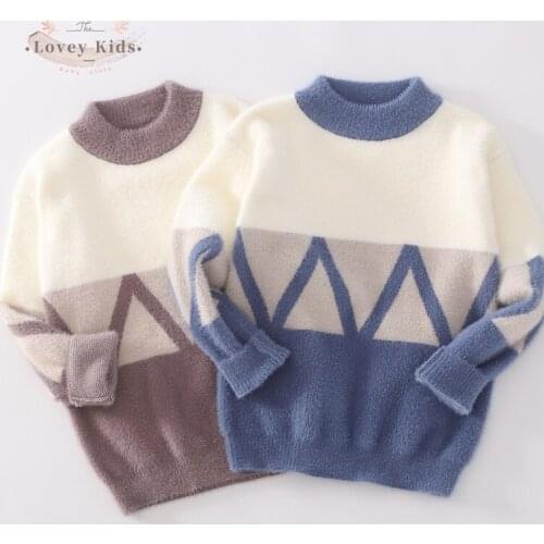 Toddler Boy Sweaters 2020 Winter Warmer Wool Pullover Thick Plush Soft Long Sleeve O Neck Tops Children Clothing