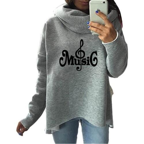 Music Letter Print Hoodies Women Winter Irregular Sweatshirts For Female Femmes Music Note Lover Gift Autumn Sweet Autumn Tops