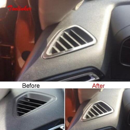 Tonlinker Interior Dashboard Small Outlet Cover sticker For Peugeot 2008 2020 Car styling 2 PCS Stainless steel Cover Stickers