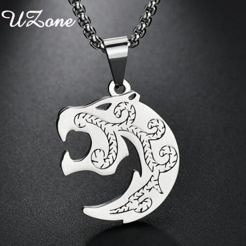 UZone Fashion Sliver Tiger Totem Crescent Pendant Necklaces For Men Cool Jewelry Stainless Steel Necklace Drop Shipping