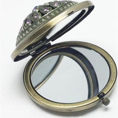 Vintage Hollow Flower Mini Folding Round Double-sided Makeup Mirror Gift Mini size with fine workmanship exquisite craftsmanship