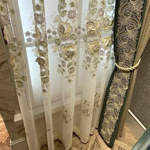 High-grade Chenille Fabrics Luxury with Embossed 3D Embroidered Lace Floral Curtains For Living Room Romantic Blinds Drapes #4