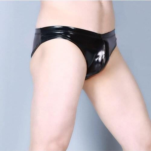 PU Leather Briefs Sexy Bikini Swimwear Men Bathing Beach Swimming Trunks Shorts Swimsuit PVC Tanga Hombre Male Underwear