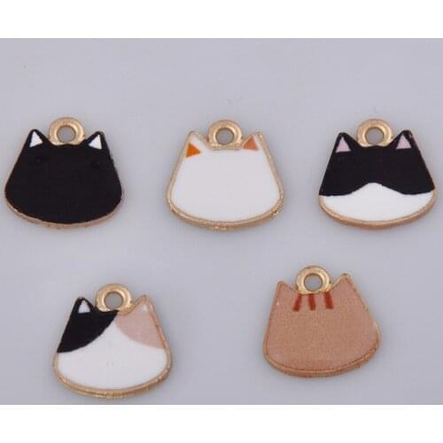 10pcs 15*15MM DIY enamel cat head charms for bracelet, fashion metal kitten animal pendants earring necklace jewelry making