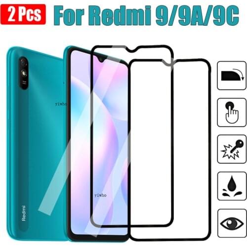 2 Pcs Redmi 9A Protective Glass On For Xiaomi Redmi 9 9C Screen Protector Xiomi Remi Redmi9 A C Safety Tempered Glas Film Black