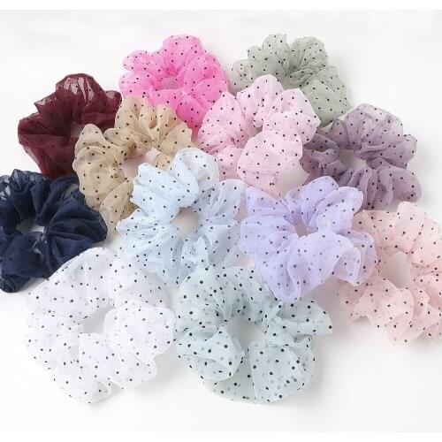 2020 New Brand Designers Big Fluffy Hair Schrunchy Organza Fabric Polka Dots Hair Bands Korean Style Hair Bun Accessories