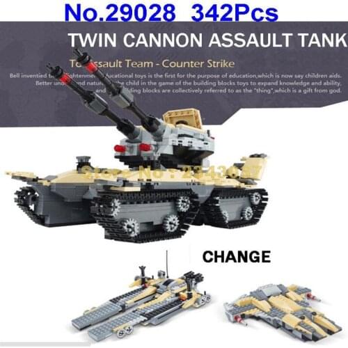 29028 342pcs 2in1 Military Army Forces Twin Cannon Assault Tank Building Block Toy
