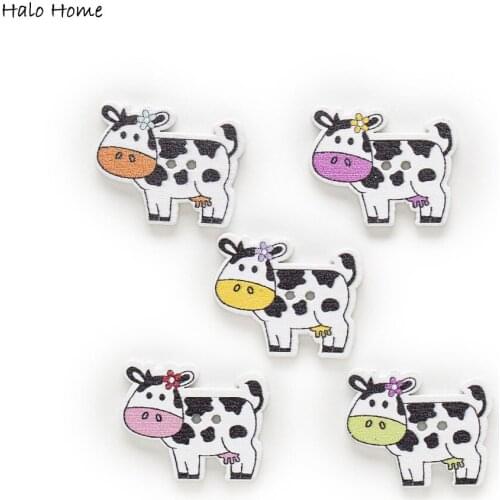 30pcs 2 Hole Mixed Cute Cows Cartoon Wood Buttons Sewing Scrapbooking Home Decor DIY Crafts Clothing 28x20mm/27x22mm
