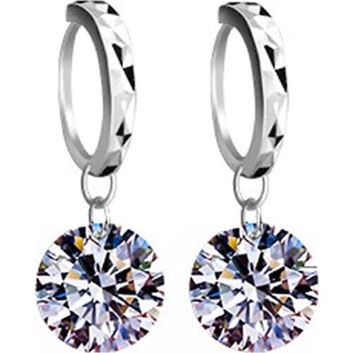 8 Colors Option Classic Girl Women Gift Jewelry 925 Sterling Silver and Shining 5A Cubic Zirconia Dangle Huggie Earrings