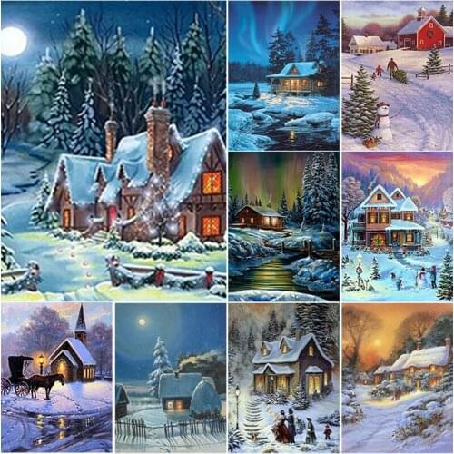 New DIY 5D Diamond Painting Cross Stitch Scenery Snow Scene Diamond Embroidery Full Square Round Drill Mosaic Home Decor Gift
