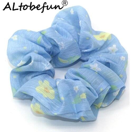 ALTOBEFUN Womens Fashion Versatile Floral Hair Ring Girl Literary Chiffon Hair Ring Simple Female Hair Accessories TC141