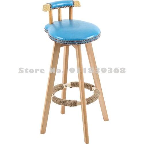 Solid Wood Bar Chair Household High Chair European Style Rotary Bar Chair Front Desk Retro Bar Stool Simple High Stool