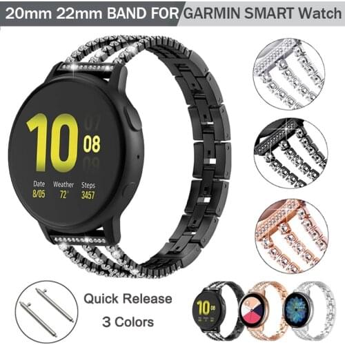 20/22mm Diamond Stainless Steel Strap for Garmin Venu/Move Garmin Active Vivoactive 3 4 Band Garmin Forerunner 245/645 Bracelet