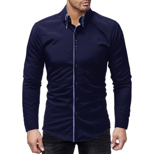 Brand 2018 Fashion Male Shirt Long-Sleeves Tops Double Collar Door Binding Male Mens Dress Shirts Slim Men Shirt