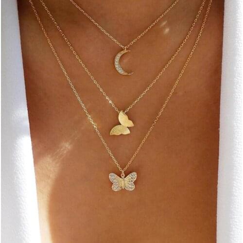 Gold Silver Color Chain Pendant Butterfly Necklace Women Layered Charm Choker Necklaces Boho Beach Jewelry Gift Cheap Fashion