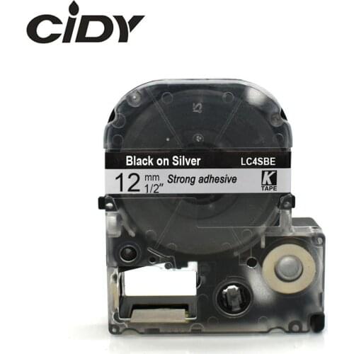 CIDY 12mm Black on Silver SM12X / LC-4SBE9 LC-4SBE LC 4SBE LC4SBE compatible label tapes for kingjim printers for LW300 LW400