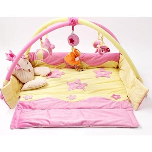 Baby Play Mat Baby Activity Gym Mat with Detachable Support Baby Bed Bell Musical Toys Sensory Training Baby Mattress