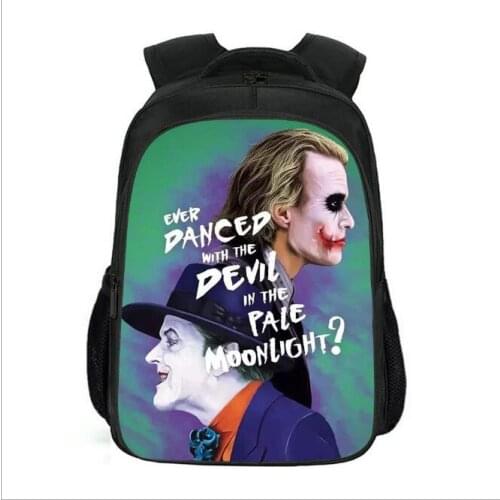 Childrens backpack Joker clown movie 3D backpack mens and womens backpack Korean version leisure Heath Ledger schoolbag