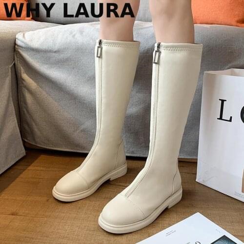 Designer womens warm boots autumn/winter new round head back zipper high womens boots fashion thick heel Roman womens shoes