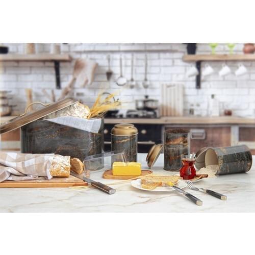 House Oval Bread Box 4'lü Set - Rock & Gold