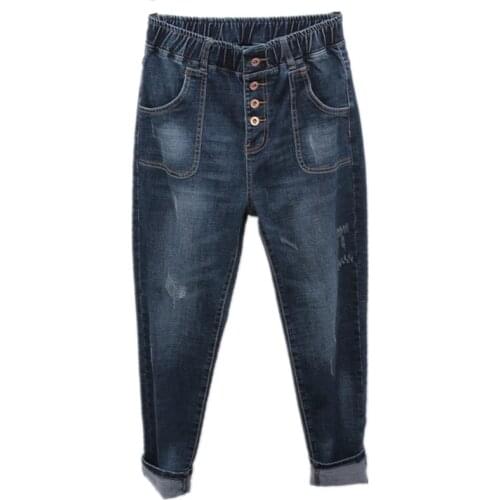 Vintage Plus Size 5XL Jeans mom Harem Pants Loose Elastic Waist Jeans For Women Boyfriend Streetwear Denim Trousers