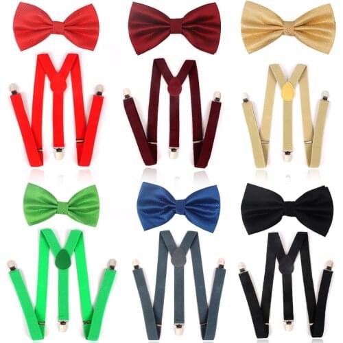 NEW Solid Men Bow Tie and Suspender Sets Classic Shirts Bowtie Suspender For Men Bow Ties Butterfly Cravats Bowties