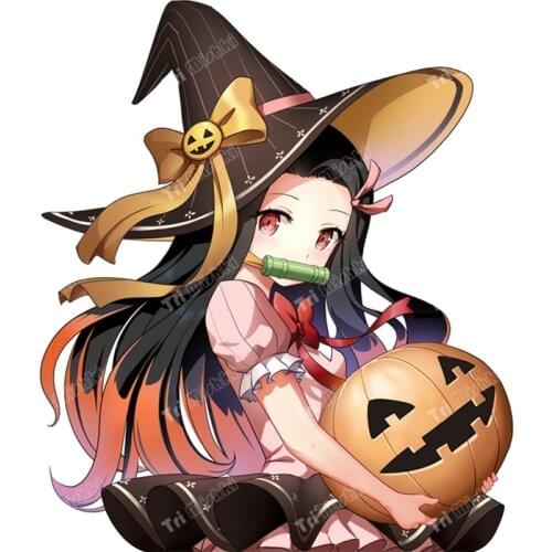 Creativ Racing Helmet Cartoon Car Sticker for Nezuko Kamado Demon Slayer Halloween Anime PVC Colorful Decals Trunk Sticker