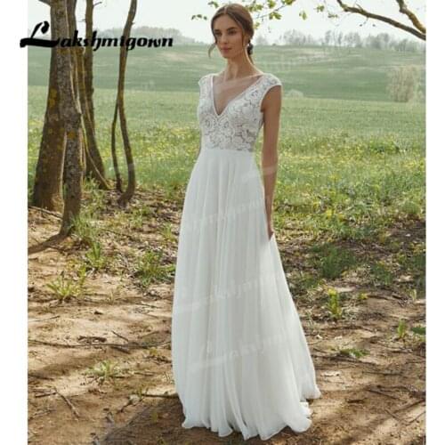 Short Sleeve Boho Lace Wedding Dress Robe Longue Off White Mariage Chic Bridal Country Wedding Gowns 2022 New Arrival