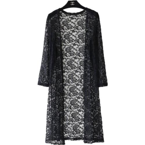2021 Summer Fashion Lace Feminine Coat Long Sexy Womens Windbreaker Korean Version Long Seelve Cardigan Trench Coat For Women