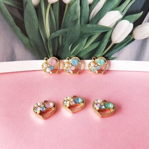 Mix !10pcs/lot Crystal Hollow Heart Rhinestone Charms Pendant Pendants Jewelry Making Zinc Alloy