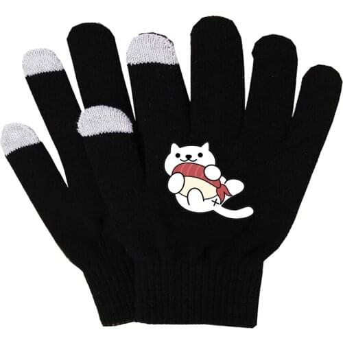 Anime Neko Atsume Gloves Plush Lining Gloves Multi-function Winter Soft Gloves Touch Screen Smart Phone Female Gloves