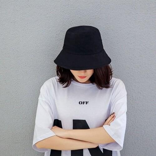 Black White Solid Bucket Hat Unisex Bob Caps Hip Hop Gorros Men women Summer Panama Cap Beach Sun Fishing boonie Hat