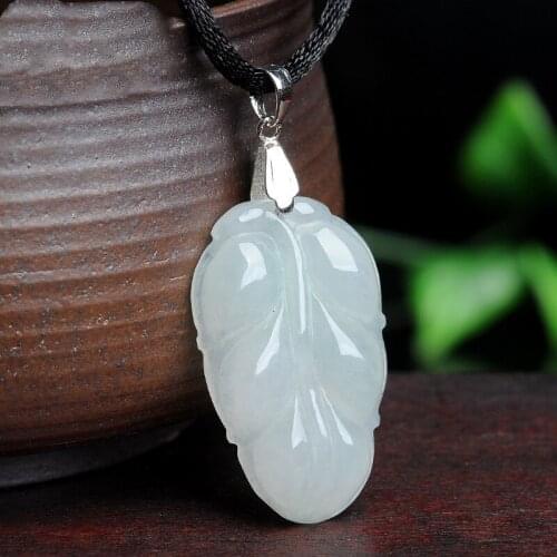Natural jadeite handcarved leaf pendant simple retro temperament jewellery fashion for women men