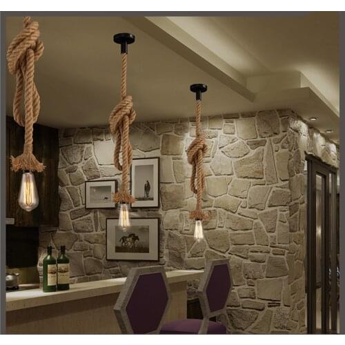 Hemp Rope Pendant Lights Cafe Chandelier Bar Style American Country Single Head Restaurant retro Chandelier Edison Bulb