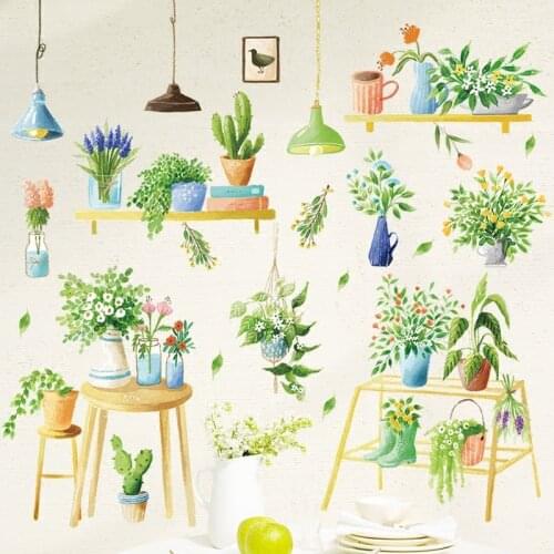 Removable Green Potted Wall Stickers for Living room Bedroom Kitchen Dining room Wall Decor Vinyl Art Murals