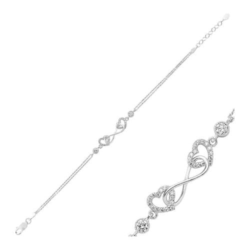 Infinity Double Heart One Cubic Zirconia Silver Bracelet