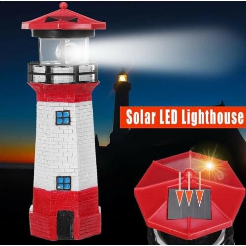 Solar Power LED Lighthouse Light with Rotating Light Beam Light 29CM Lamp Lawn Decoration Fairy Fence Garden